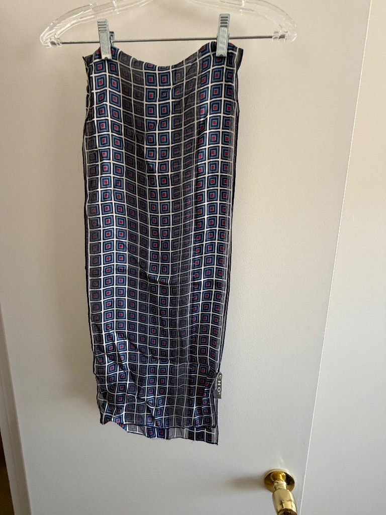 100 Silk Scarf In Blue Red White Squares